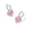 Ari Heart Silver Enamel Frame Huggie Earrings in Pink Iridescent Glitter Glass