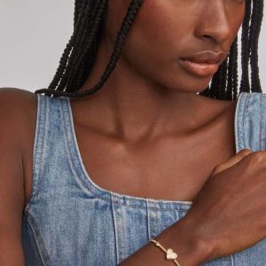 Ari Heart Gold Stretch Bracelet in Rose Quartz - view 2