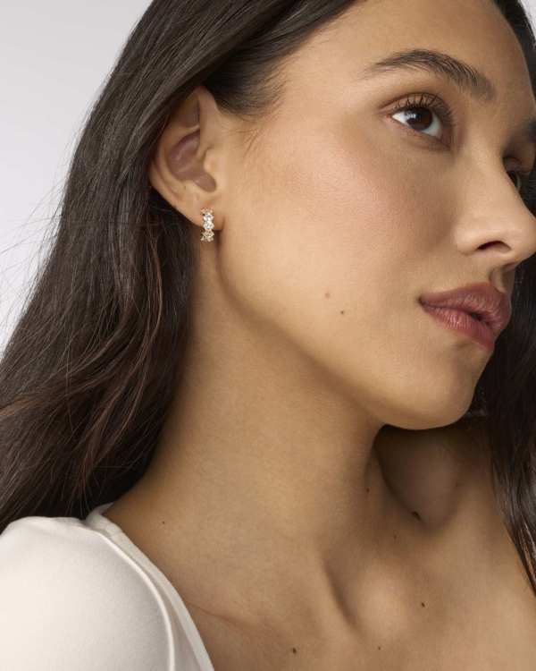 Cailin Gold Crystal April Huggie Earrings - view 2