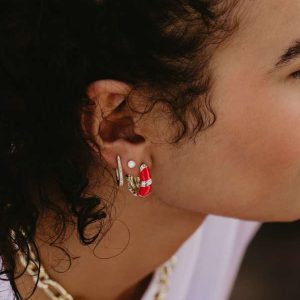 Courtney Gold Enamel Huggie Earrings - view 2
