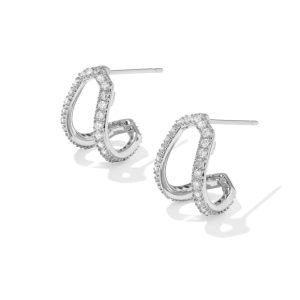 Daphne Pave Silver Huggie Earrings - view 2