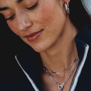 Elisa Silver Enamel Link and Chain Necklace - alternate view
