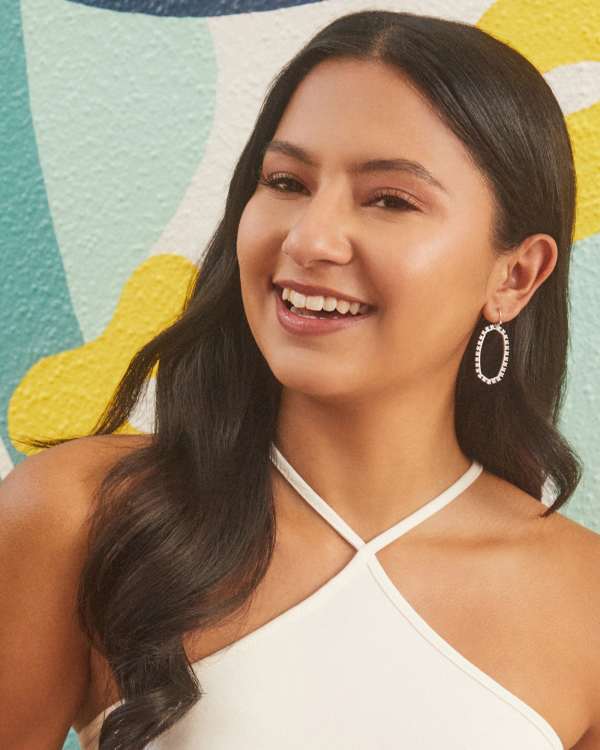 Elle Open Frame Crystal Drop Earrings in Silver - view 2