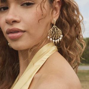 Gabriella Gold Pearl Statement Earrings - view 2