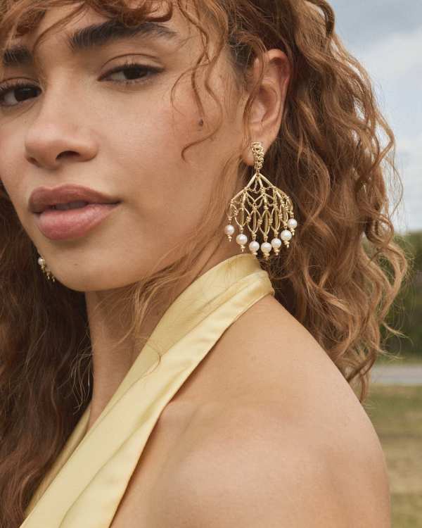 Gabriella Gold Pearl Statement Earrings - view 2