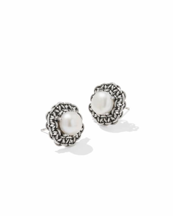 Gabriella Vintage Silver Pearl Stud Earrings