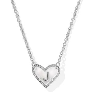 Ari Heart Letter J Silver Short Pendant Necklace