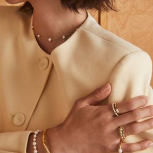 Jovie Gold Beaded Delicate Chain Bracelet in Freshwater Cultured Pearl - view 2