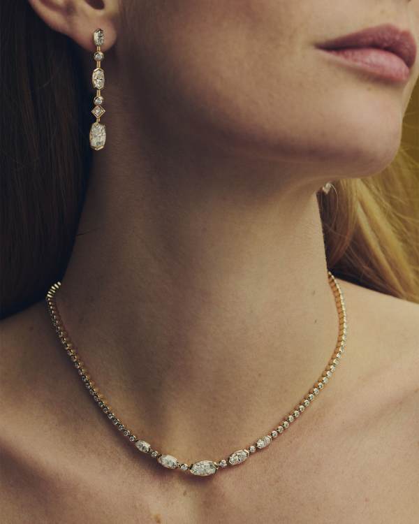 8.66 ct Lab Grown White Diamond Custom Elisa Tennis 14k Yellow Gold Necklace - view 2
