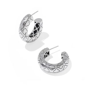 Bold Etched Oxidized Sterling Silver Hoop Earrings
