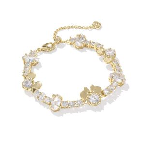 Disney | Kendra Scott Gold Mickey Mouse and Minnie Mouse Tennis Bracelet in White CZ