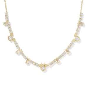 Disney | Kendra Scott Gold Mickey Mouse and Minnie Mouse Tennis Necklace in White CZ