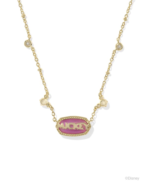 Disney | Kendra Scott Gold Mickey Mouse Elisa Short Pendant Necklace in Hot Pink Drusy - alternate view