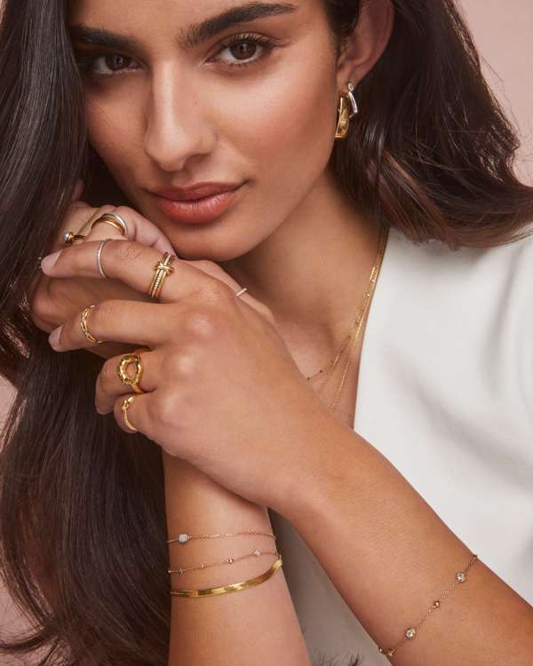 Millicent 14k Yellow Gold Delicate Chain Bracelet in White Diamond - view 2