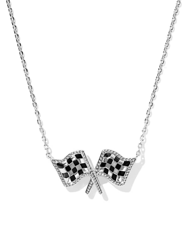 Checkered Flag Silver Short Pendant Necklace - alternate view