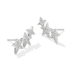0.3 ct Star Cluster 14k White Gold Ear Climber Earrings in White Diamond