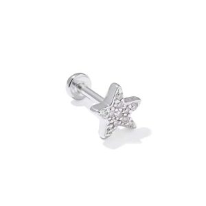 Tiny Five Point Star 14k White Gold Single Stud