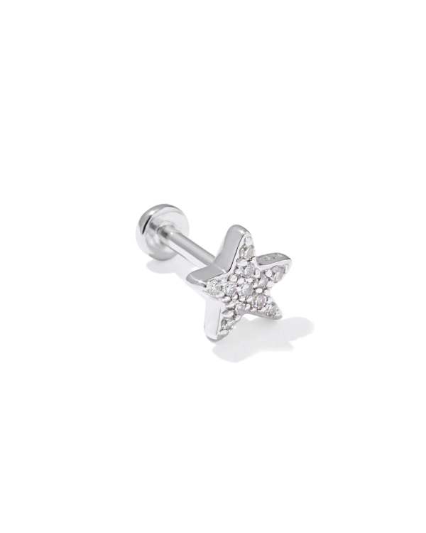 Tiny Five Point Star 14k White Gold Single Stud