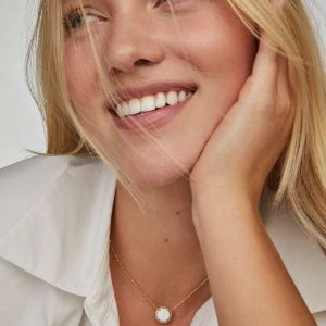 Volleyball Gold Short Pendant Necklace in White Mother-of-Pearl - alternate view
