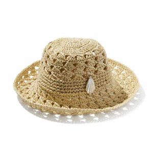 Woven Bucket Hat with Shell Pin