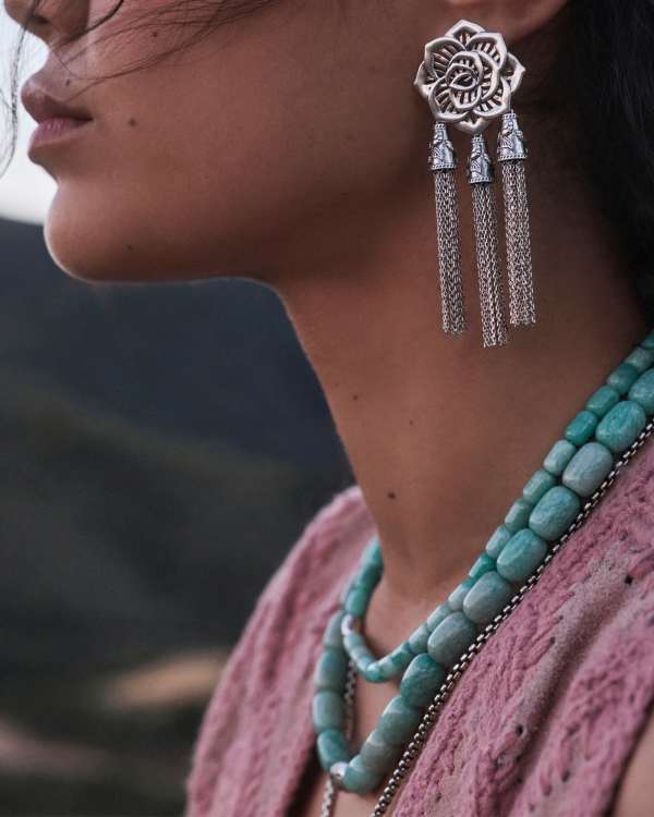 Ansel Rose Statement Earrings in Vintage Silver - view 2