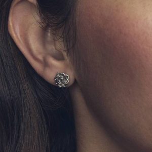 Ansel Rose Stud Earrings in Vintage Silver - view 2