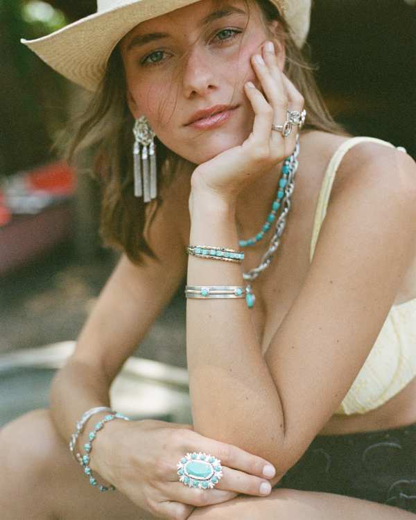 Havana Vintage Silver Cocktail Ring in Variegated Turquoise Magnesite - view 2