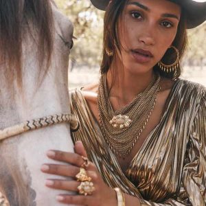 Keziah Vintage Gold Statement Fringe Hoop Earrings - view 2