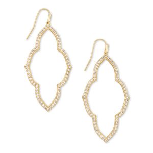 Abbie Gold Open Frame Earrings in White Crystal