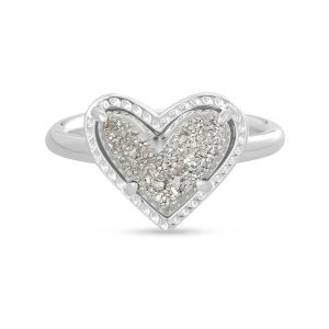 Ari Heart Silver Band Ring in Platinum Drusy - view 2