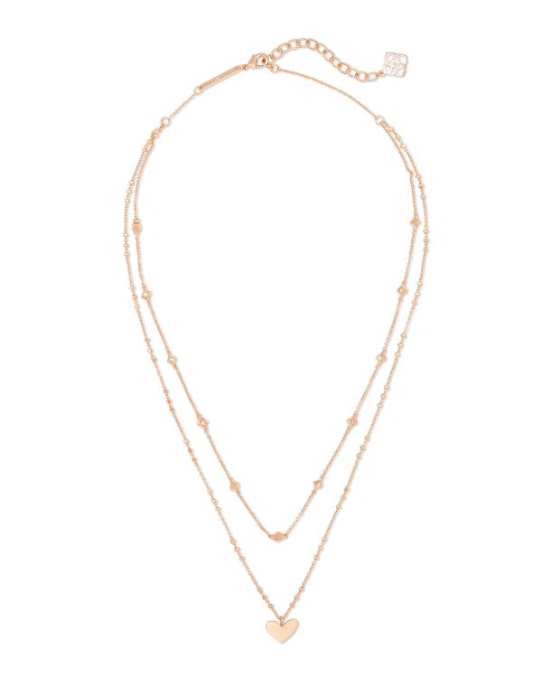 Ari Heart Multi Strand Necklace in Rose Gold - alternate view