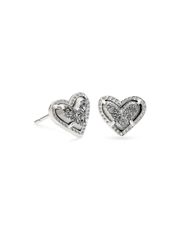 Ari Heart Silver Stud Earrings in Platinum Drusy - view 2