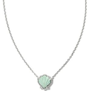 Brynne Silver Shell Short Pendant Necklace in Sea Green Chrysocolla