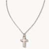 Cross Silver Pendant Necklace in White Lab Grown Opal