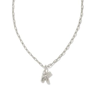 Crystal Letter K Silver Short Pendant Necklace in White Crystal