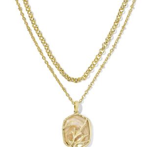 Daphne Gold Coral Frame Multi Strand Necklace in Iridescent Abalone