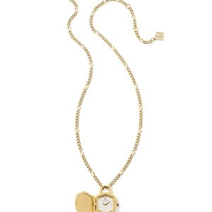 Davie Gold Diamond Locket Watch Pendant Necklace - alternate view