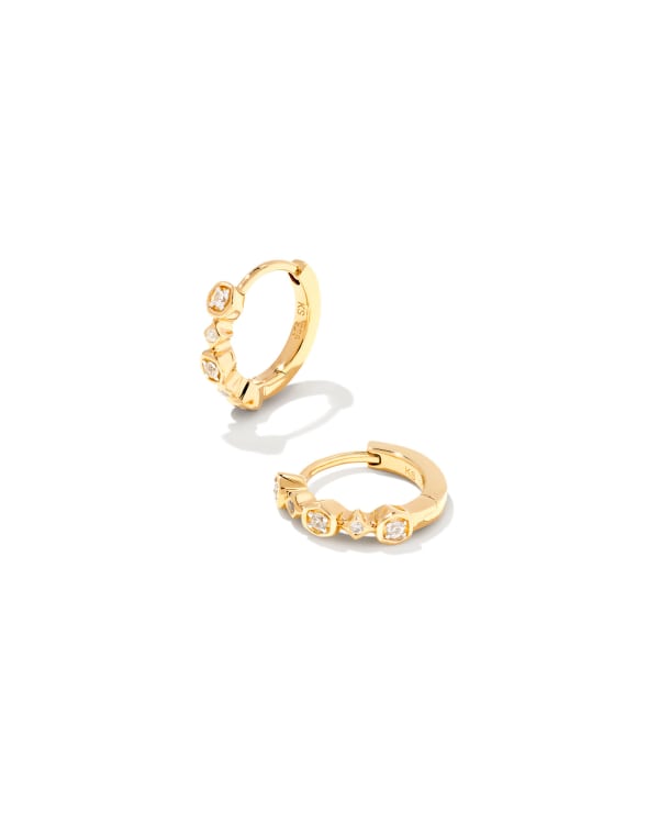 Davie 18k Gold Vermeil Trio Huggie Earrings in White Sapphire
