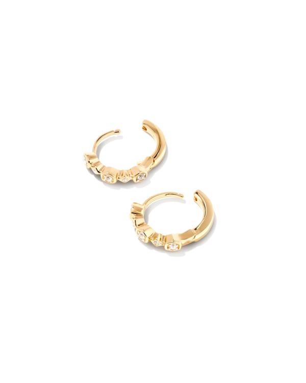 Davie 18k Gold Vermeil Trio Huggie Earrings in White Sapphire - view 2