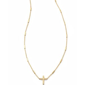 Delicate Cross Pendant Necklace in 14k Yellow Gold
