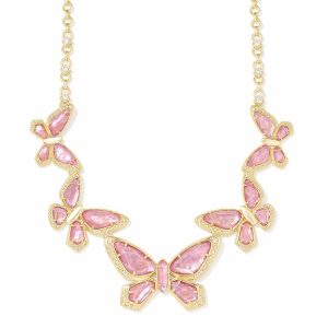 Dolly Parton x Kendra Scott Gold 1974 Butterfly Statement Necklace in Light Pink Iridescent Abalone