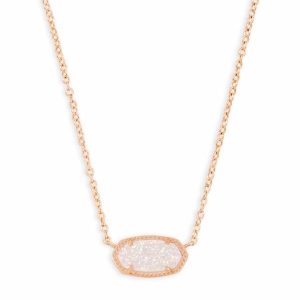 Elisa Rose Gold Pendant Necklace in Iridescent Drusy