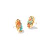 Ellie Vintage Gold Etch Frame Stud Earrings in Bronze Veined Turquoise Magnesite Red Oyster