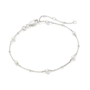 Emmaline Sterling Silver Delicate Chain Bracelet in Freshwater Cultured Pearl