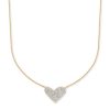 Large Heart 14k Yellow Gold Pendant Necklace in White Diamond