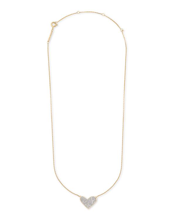 Large Heart 14k Yellow Gold Pendant Necklace in White Diamond - alternate view