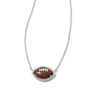 Football Silver Short Pendant Necklace in Orange Goldstone