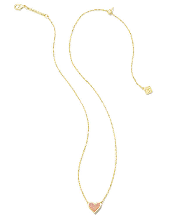 Framed Ari Heart Gold Short Pendant Necklace in Light Pink Drusy - alternate view
