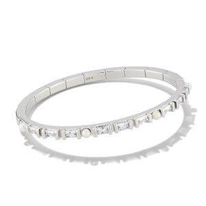 Gracie Silver Bangle Bracelet in White Mix
