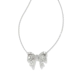 Krista Silver Bow Short Pendant Necklace in White Mix